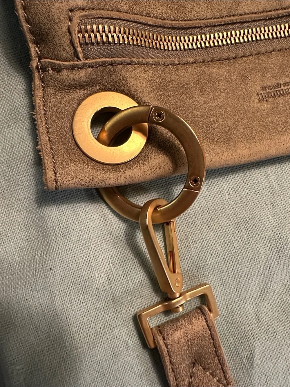 Hammitt Taupe Suede Crossbody with Gold Studs